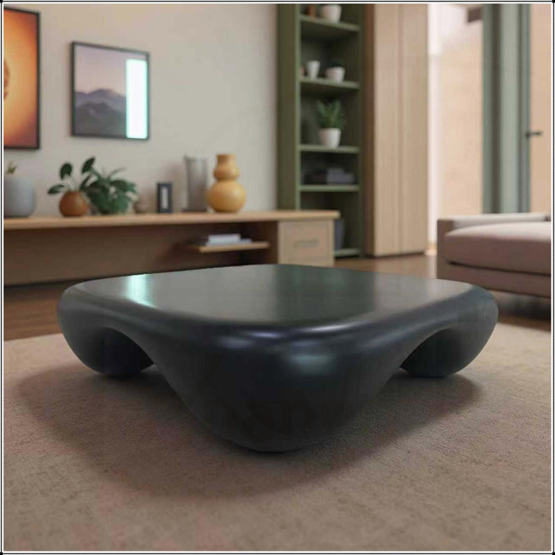 Table basse moderne en faux travertin texturé pour le salon ou le bureau, design durable et élégant