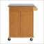 Chariot de cuisine intérieur en bambou compact avec plateau en acier inoxydable - Îlot de rangement mobile pour petits espaces, écologique et multifonctionnel