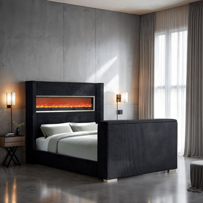 Cummings 3D Fireplace Simulator Upholstered Bed
