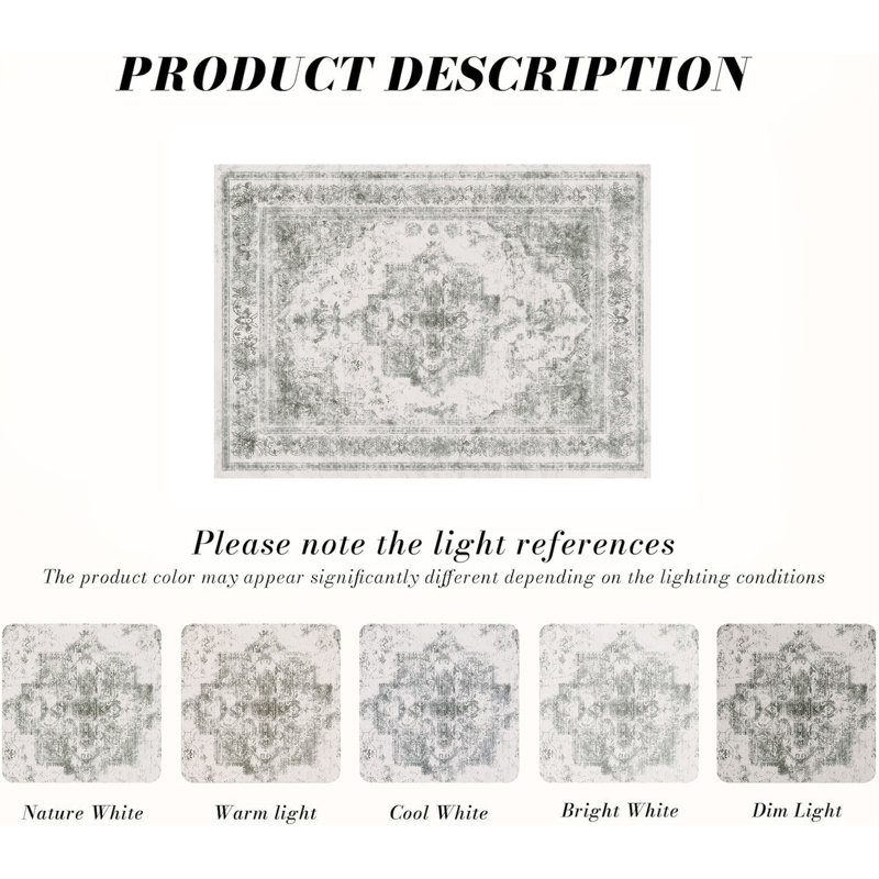 Elaine Machine Washable Oriental Area Rug with Non-Slip Backing, Rectangle 5' x 7'