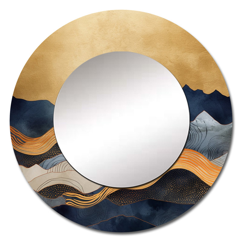 Abstract Mountains - Abstract Landscape Yellow Round Mirror, 23" x 23"