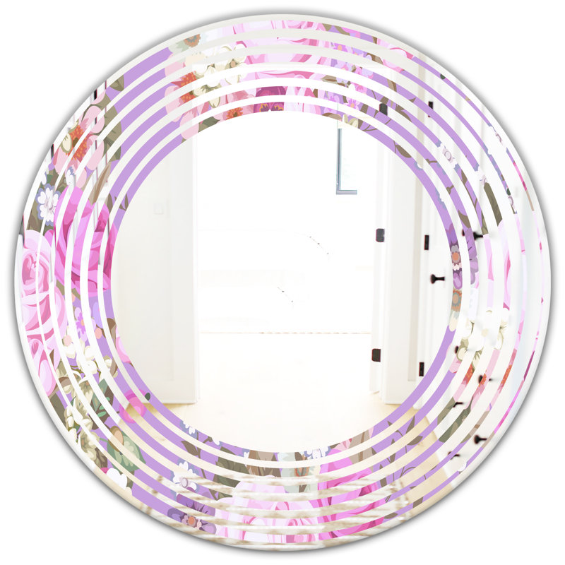 Miroir mural Wave, H 23,6 po x l 23,6 po, Motif de vagues avec des roses de campagne