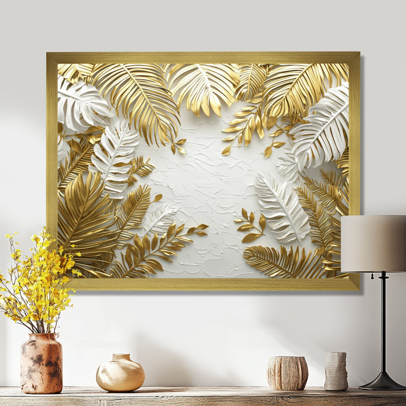 Cordialous Golden Cream Plams Reunion I - palmiers et palmiers, art mural, Reproduction encadrée d'une seule photo, Doré