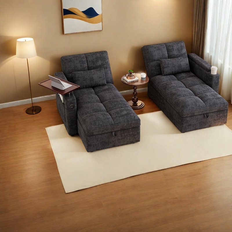 Canapés d'angle avec rangement, divan-lit ajustable en chenille, petit appartement moderne, Noir