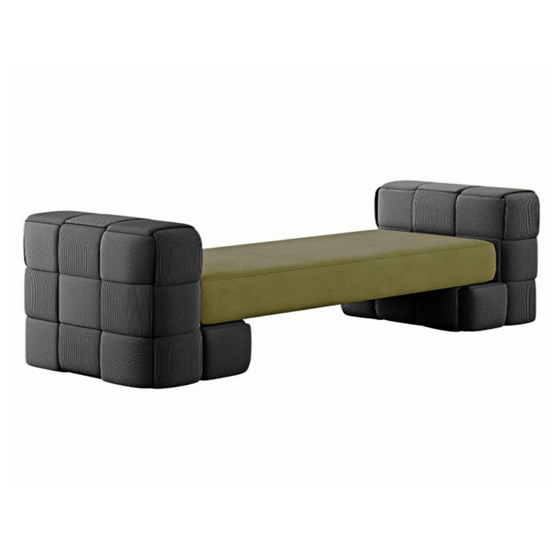 Banc rembourré en similicuir, H 22,83 po x l 62,99 po x P 22,83 po, Gris / Vert foncé