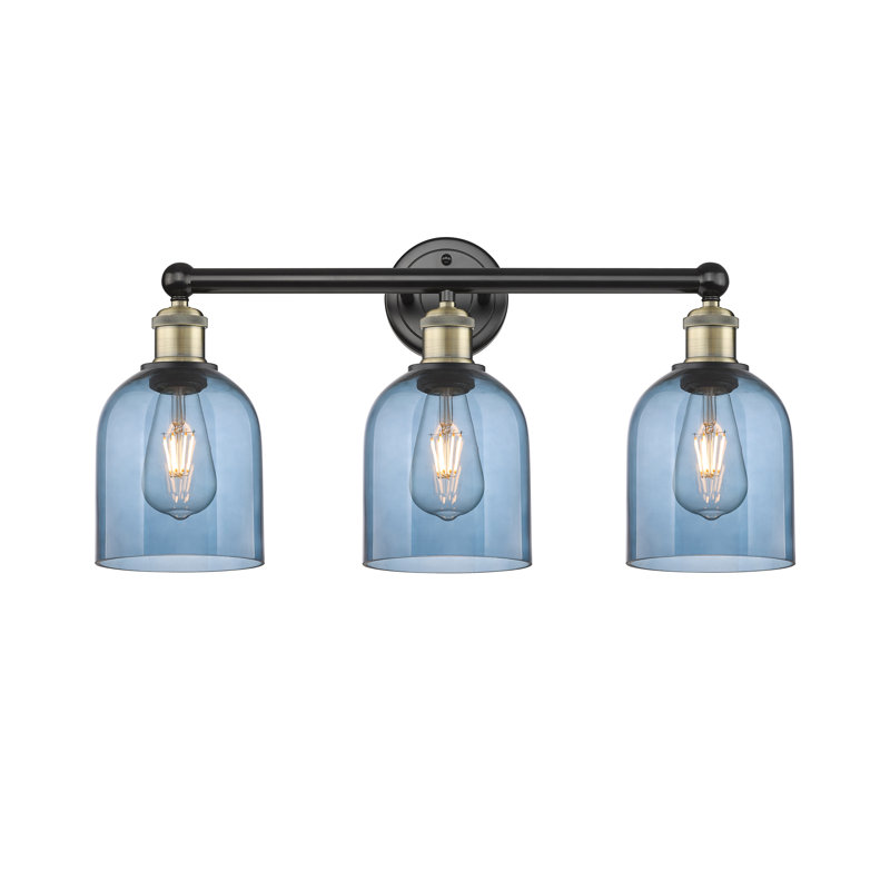 Abat-jour de salle de bain 3 lumières Edison Allysson, Bleu princesse, Laiton antique noir