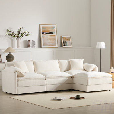 103 Inch Chenille Modular Sectional Sofa With Deep And Wide Seats, L Shaped Cloud Couch Set With Double Cushions, 4 Seat Sofa With Movable Ottoman For Living Room & Apartment, Sectional