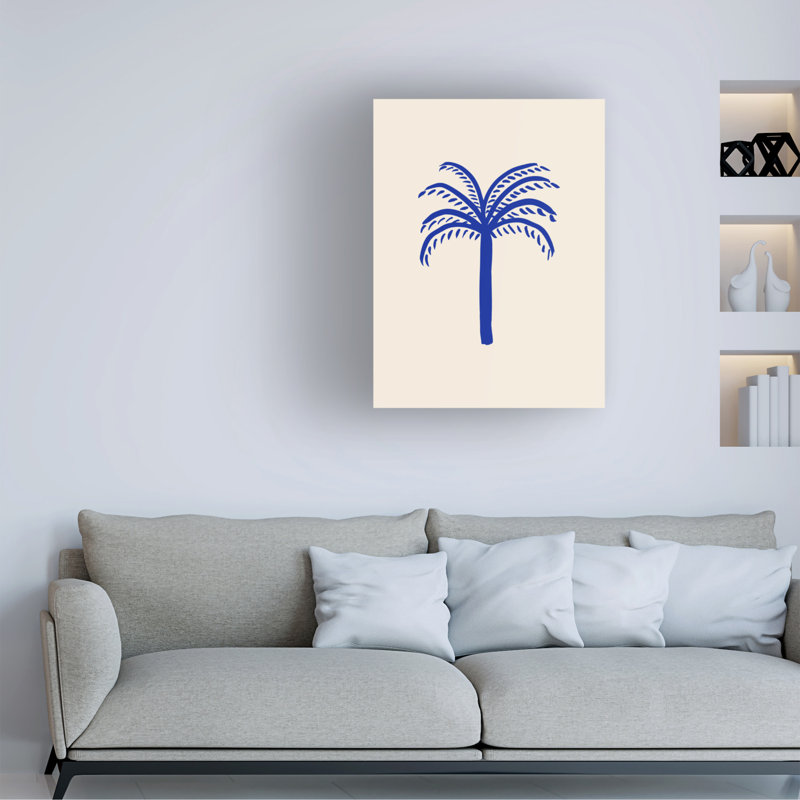 Blue Palm Tree on Beige Canvas Wall Art