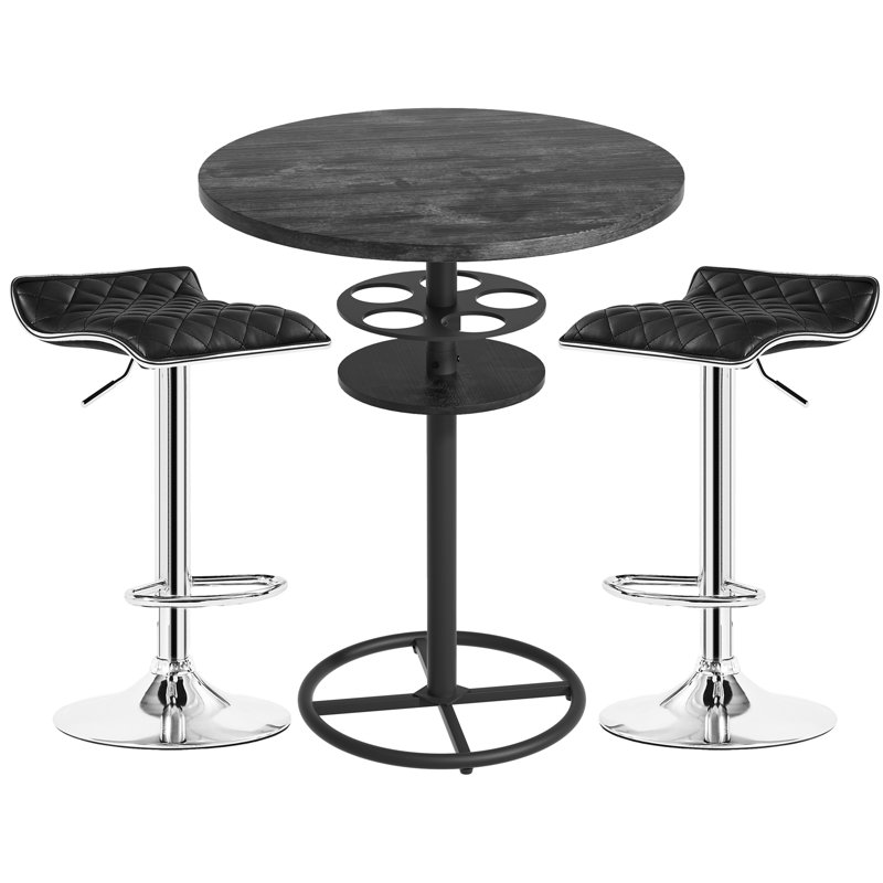 Maalak 2 - Person Pedestal Dining Set, Black/Black