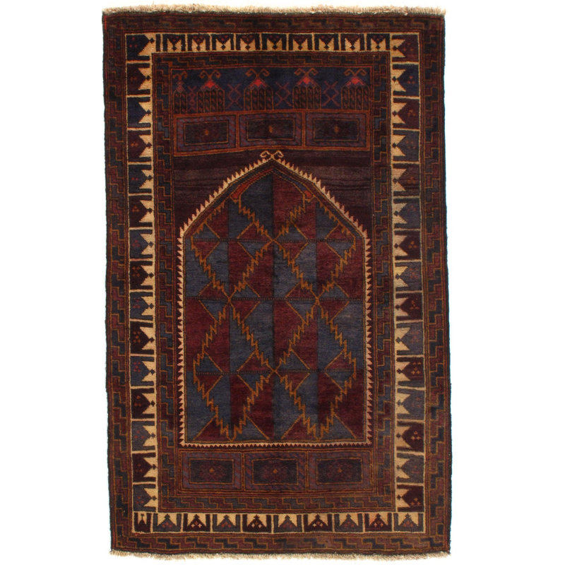 Tapis bleu / brun / beige en coton à motif géométrique rectangulaire 3 pi x 4 pi Lemour