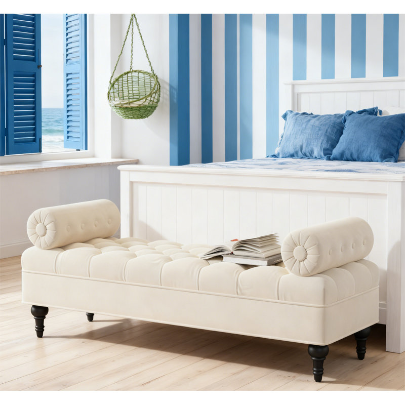 Banc rembourré en velours avec 2 coussins amovibles, Beige