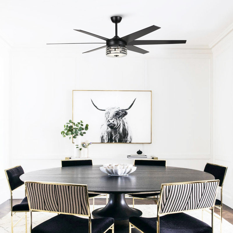 70" Hedon 6-Blade LED Crystal Large Ceiling Fan with Remote Control and Light Kit Included