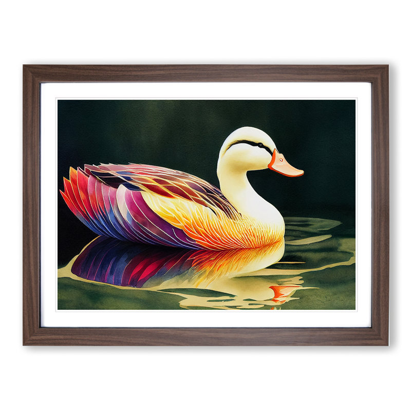 Watercolour Duck Vol.1 - Single Picture Frame Print, 34cm H x 46cm W x 2cm D, Walnut