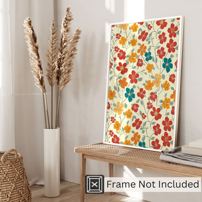 Impression florale rétro sans cadre, H 30 po x l 20 po