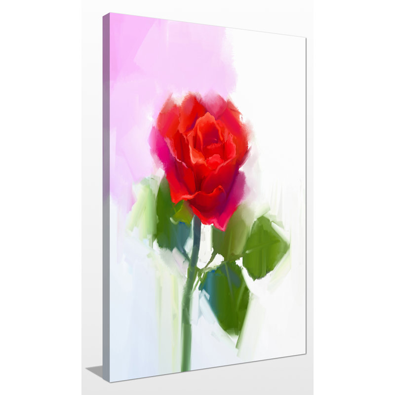 Rose paint-impression sur toile tendue, H 48 po x l 28 po x P 1,5 po