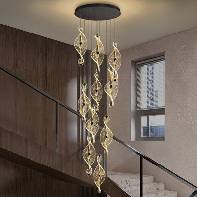 10-light High Ceiling Chandelier Acrylic For Staircase Black