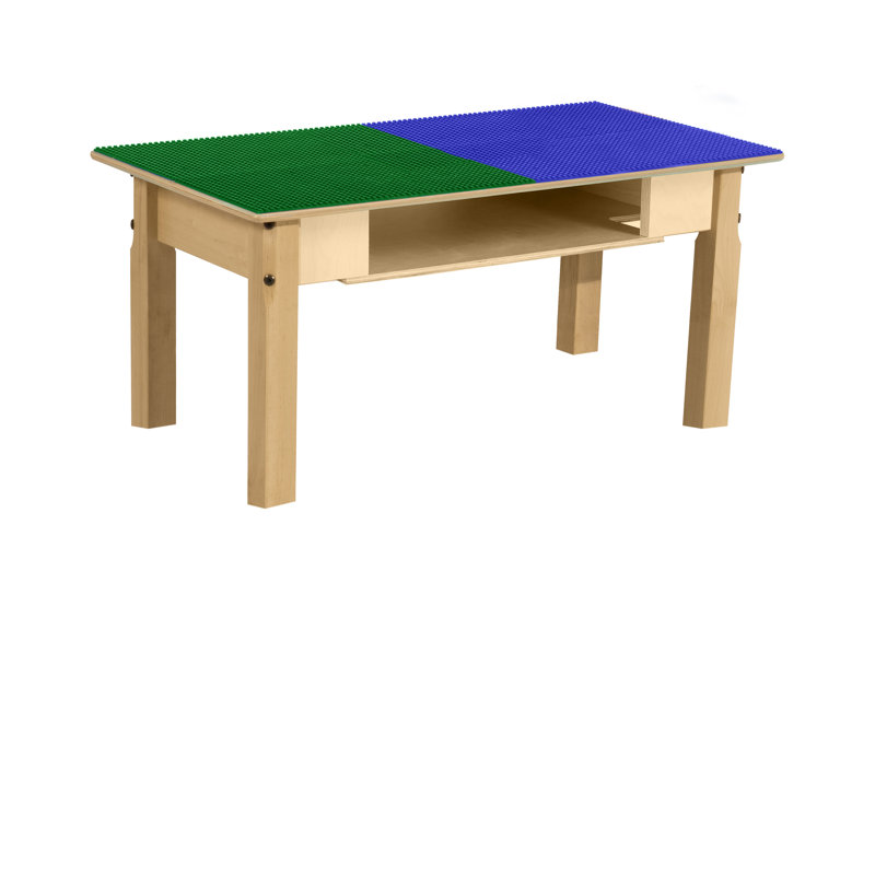 Rectangle Time-2-Play Table with a shelf and a DUPLO Compatible Grid, 14.5" H x 35" L x 15.5" W, Blue/Green