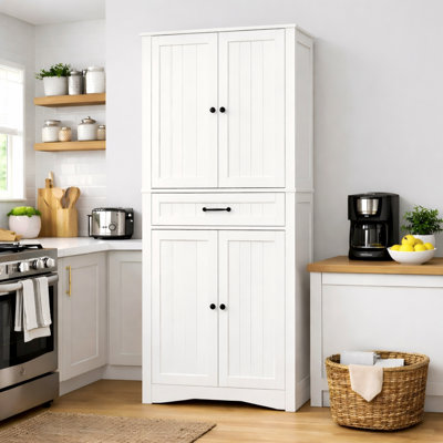 71" Kitchen Pantry Storage Cabinet With 4 Barn Doors And 4 Adjustable Shelves