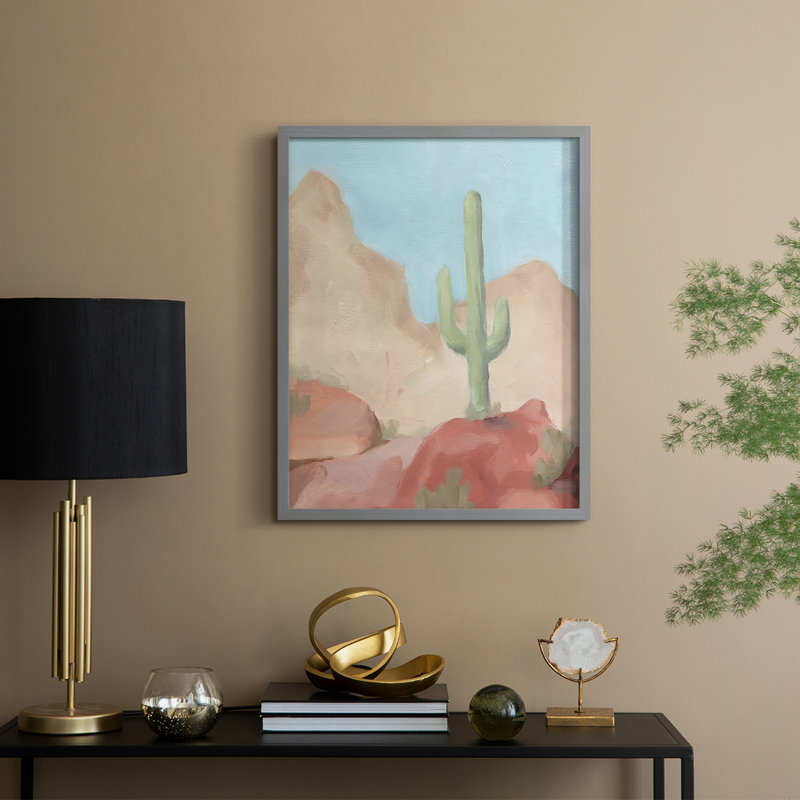 Sunny Saguaro III, reproduction encadrée - bois massif, H 21 po x l 17 po, Gris