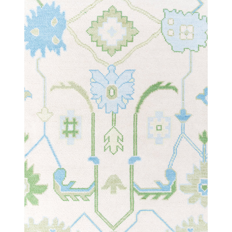 Emogene Hand Knotted Wool Trellis Area Rug, Rectangle 9' x 12'