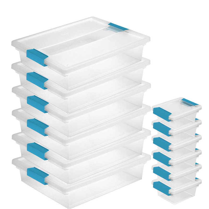 Sterilite Plastic Large Clip Bin Clear, 6 Pack & Mini Clip Storage Box, 6 Pack