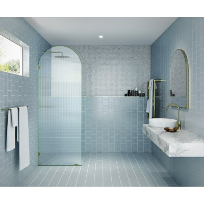 Maven 30 in. x 86.75 in. Fully Frameless Arched Fluted Single Fixed Shower Panel