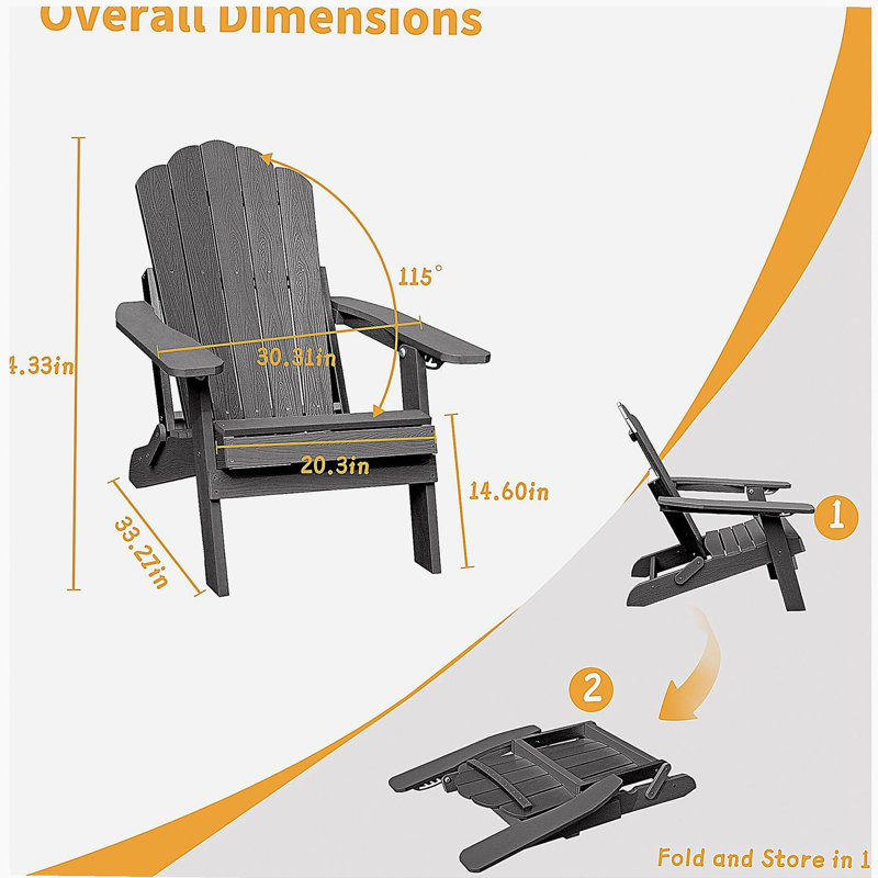 Chaise réglable Adirondack avec porte-gobelet, chaise toutes saisons pour terrasse (gris), Gris