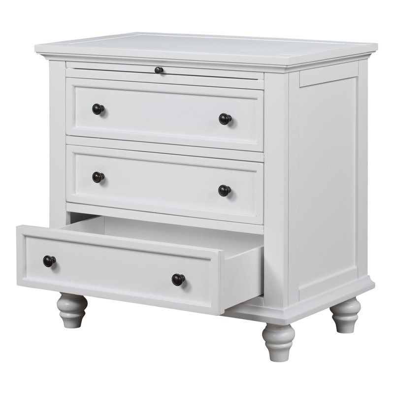 U_STYLE Table de chevet 27,6 po en pin peint blanc avec plateau coulissant et tiroir