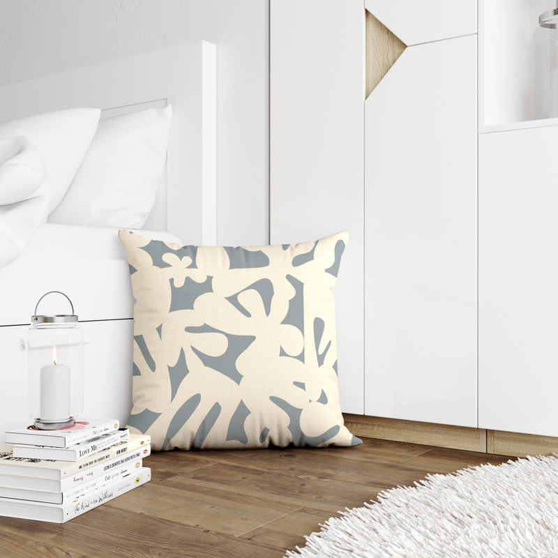 Coussin intérieur / extérieur en polyester filé Lara, 15 po x 15 po, Gris / Blanc cassé