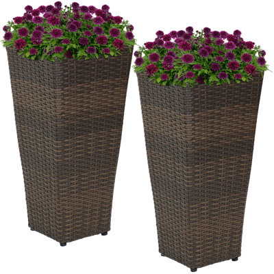 Saige Square Brown Polyrattan Outdoor Planter Set with Liner - 24" H