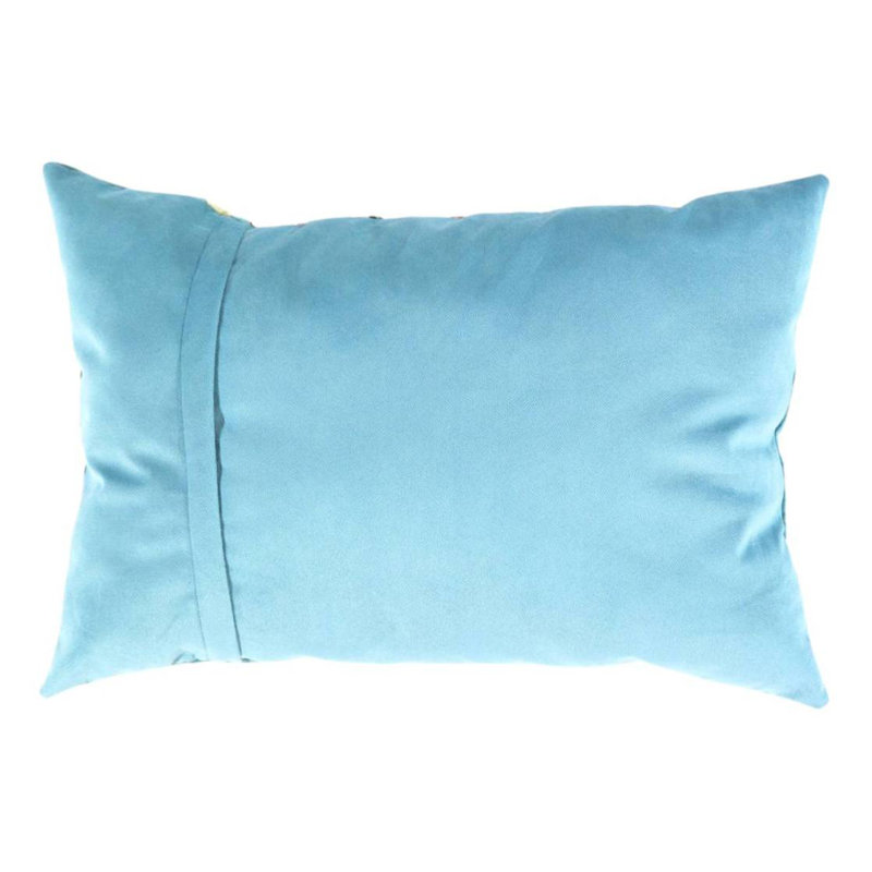 Coussin décoratif en velours, 16"H x 24'W, Rectangulaire, Bleu marine / jaune