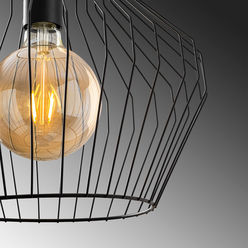 Lustre industriel en métal, finition noire, 14,0 po x 14,0 po | Hauteur: 49,6 po, longueur de câble réglable: 35,4 po | Douille E 27, 40 W maximum, indice de protection IP20 | Parfait pour les salles à manger et les espaces de vie modernes, conception élégante