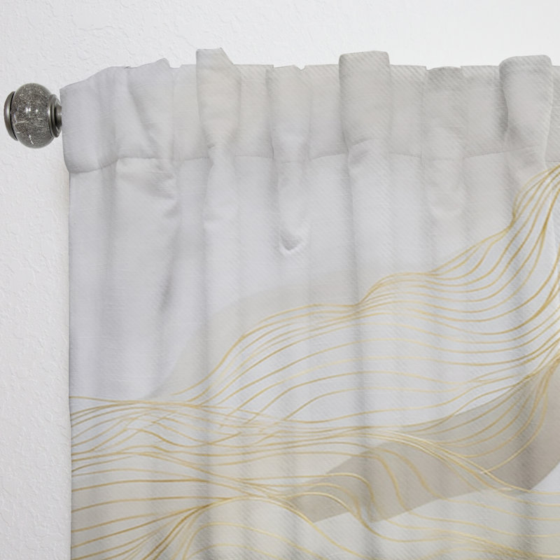 Serci - Gold And Grey Line Art In Motion I - Modern Velvet Curtain - Room Darkening - 1 panel, 52" W x 120" L