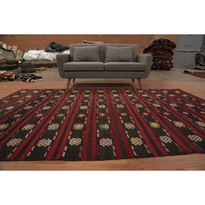 Vegetable Dye Kilim Striped Wool Area Rug 6x10