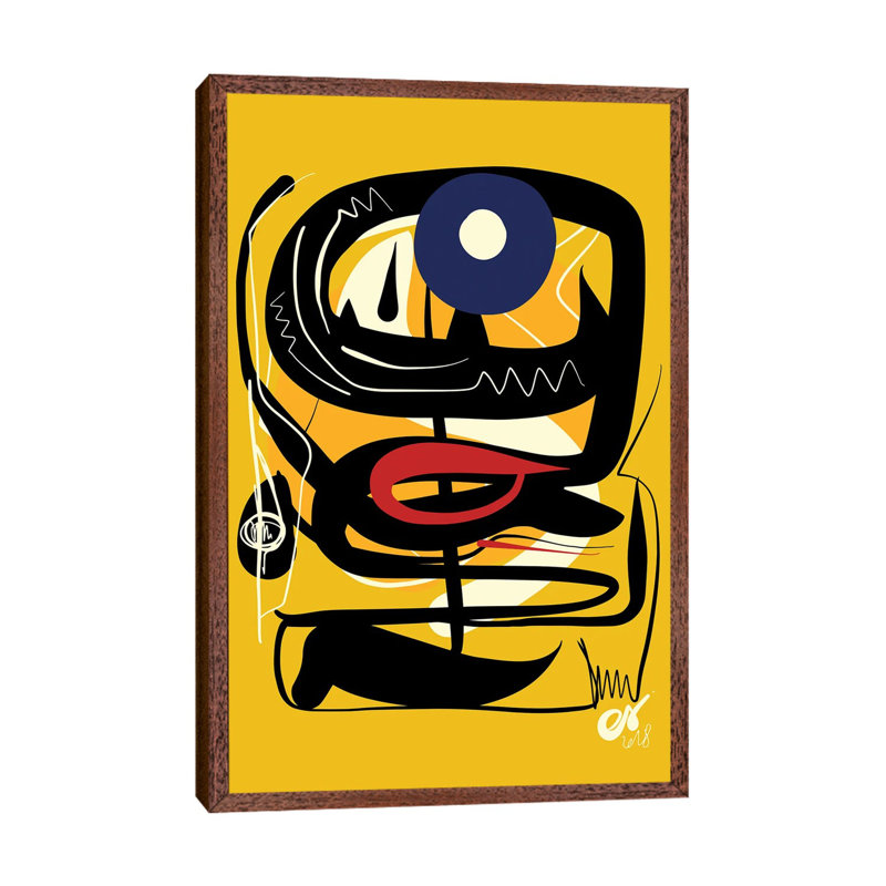 Yellow African Blue Eye by Emmanuel Signorino - Painting on Canvas, Classic Brown Wood Framed
