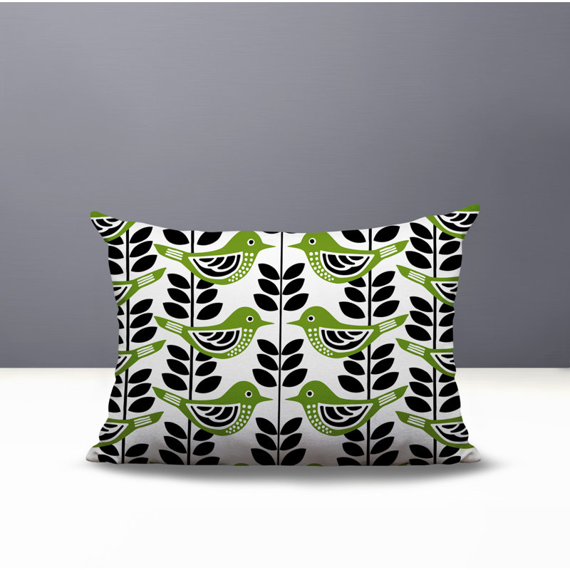 Oreiller rectangulaire réversible intérieur / extérieur Kandice Bird, Chartreuse, Rectangle H 18 po x l 25 po
