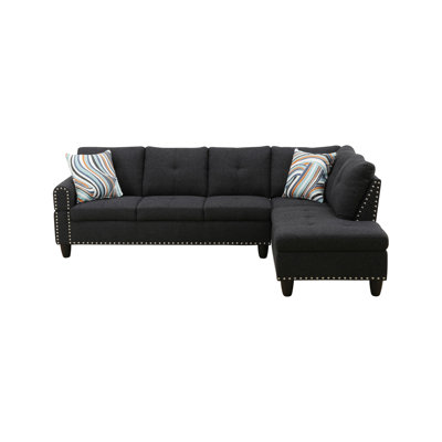 Canapé modulaire en forme de L avec porte-gobelet - Noir - droite