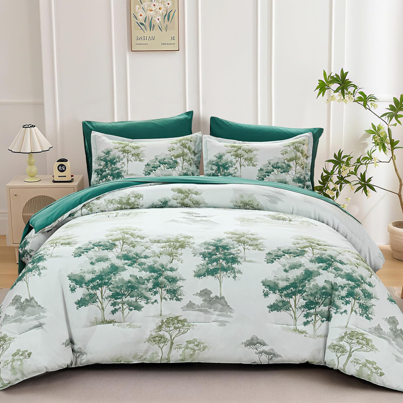 7 Piece Flower Comforter Set Soft Lightweight Microfiber All Season, Queen Comforter + 6 Additional Pieces