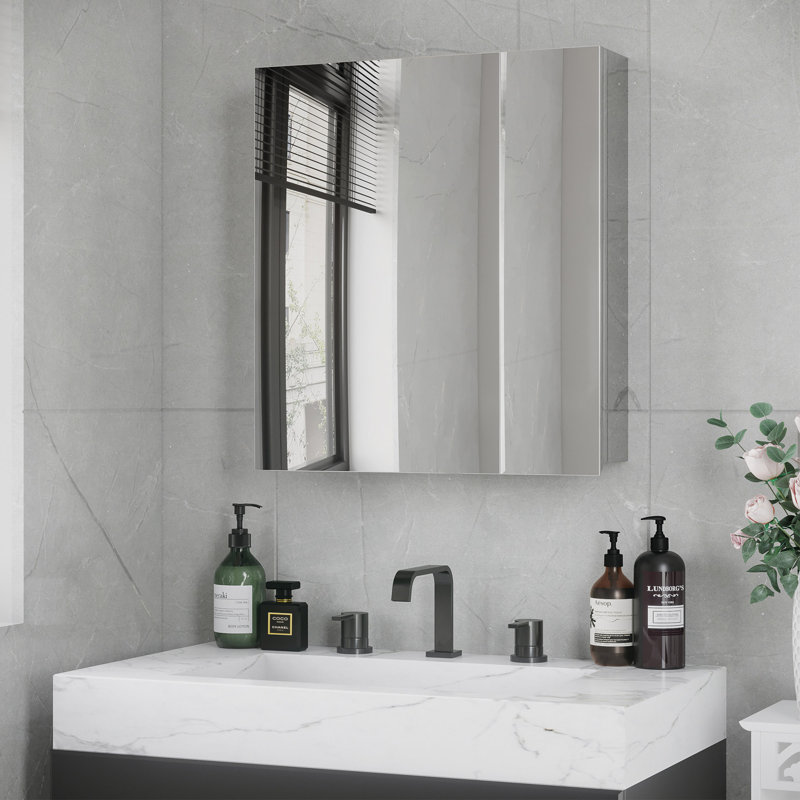 Armoire murale de salle de bain avec miroir et tablettes de rangement