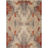 Shangri-La Hand Knotted Wool Area Rug in Tan/Orange/Gray