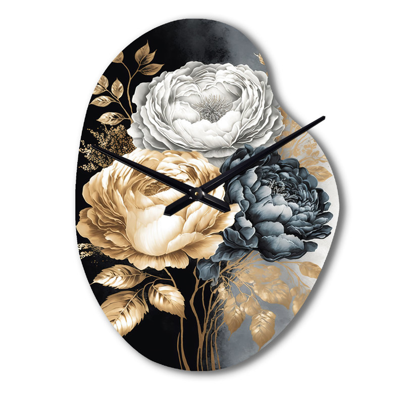 Horloge murale asymétrique en métal blanc, doré et noir Galang, Petit