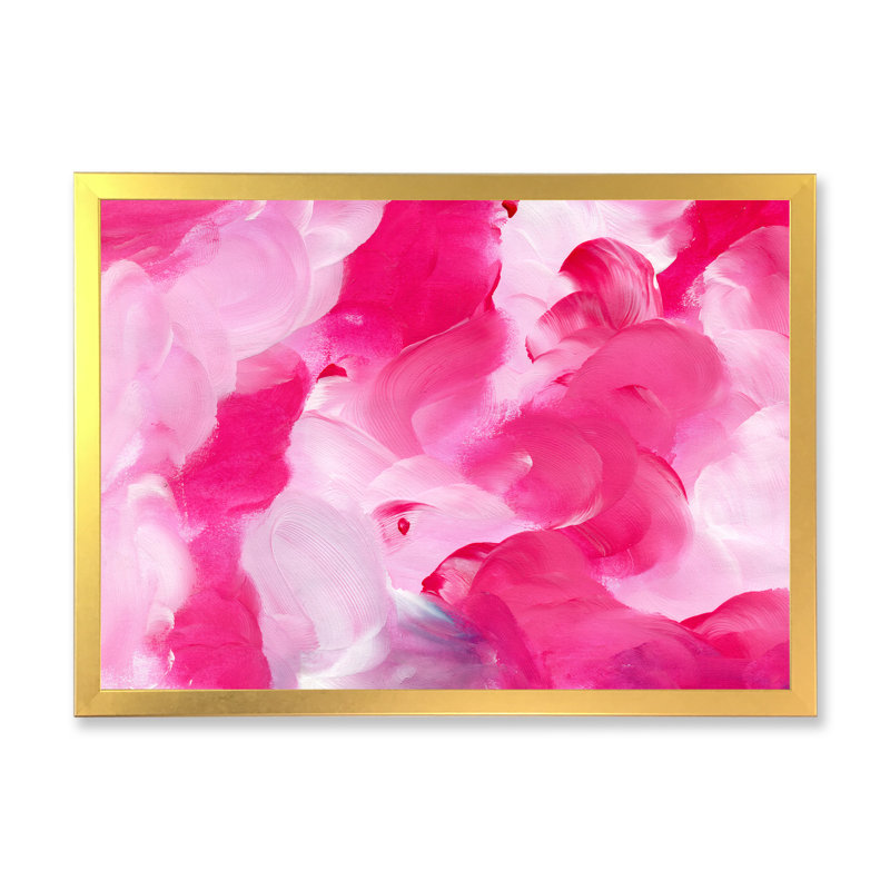 Fuchsia et nuages liquides roses - Peinture sur toile, H 24 po x l 32 po, Toile à cadre d'angle fermé doré