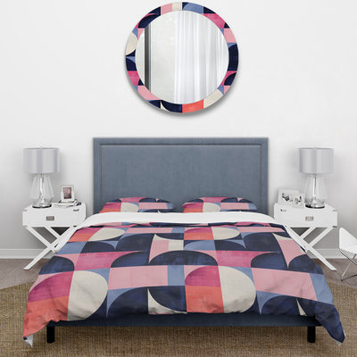 Pink Purple Midcentury Geometric Shapes - Midcentury Colors Soft Line Duvet Cover Set