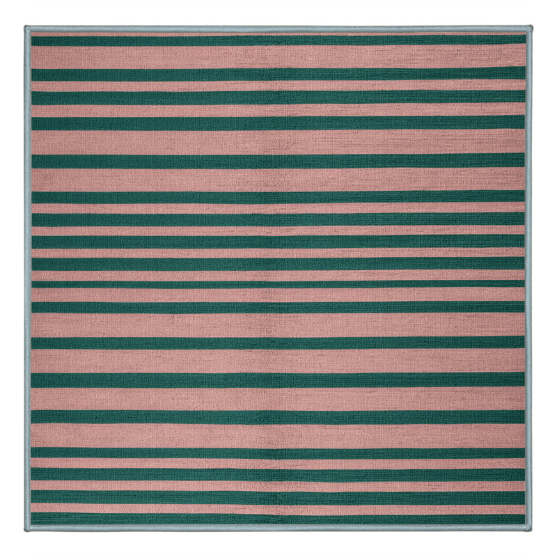Tapis bleu à rayures horizontales lavable à la machine, Carré 8 pi
