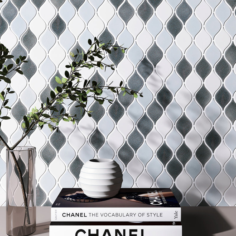 Handmade 9.53 in. x 10.83 in. Geometric Glossy Porcelain Mosaic Wall and Floor Tile, Gray
