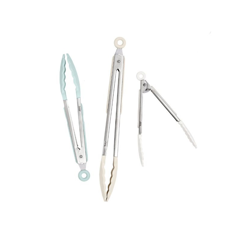 Elements Tongs S/3 9" 9" 12" Silicone, Cotton/Blue Haze/Oatmeal