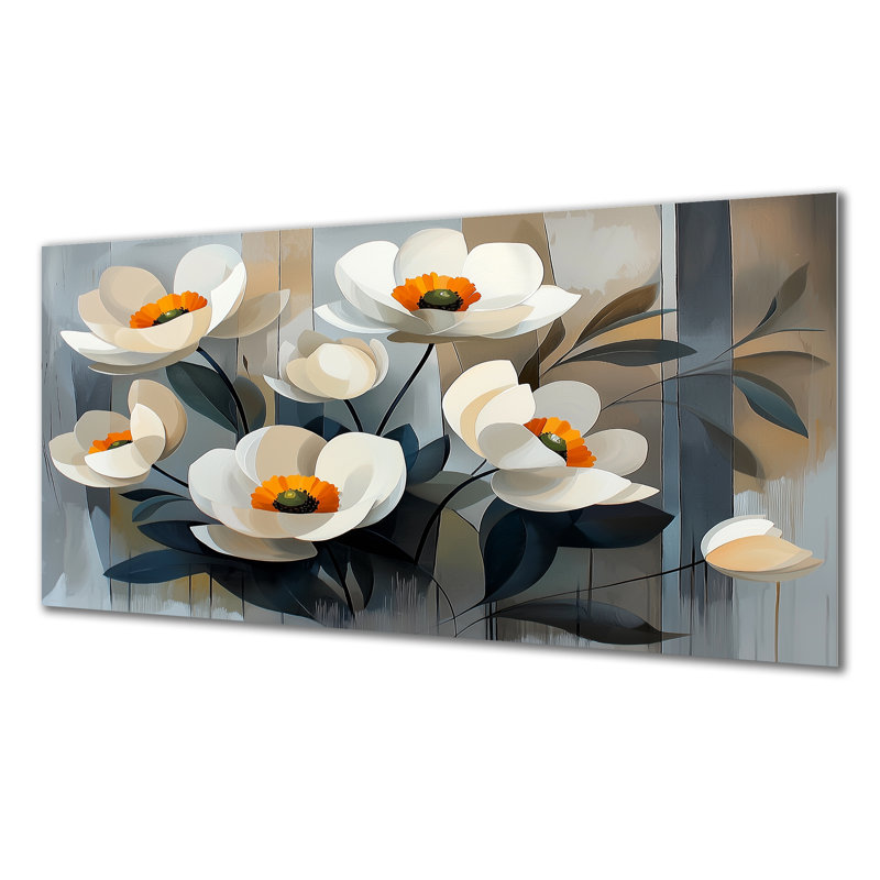 Fleur géométrique de fleurs de renoncule II - renoncule, art mural en métal traditionnel, H 28 po x l 60 po