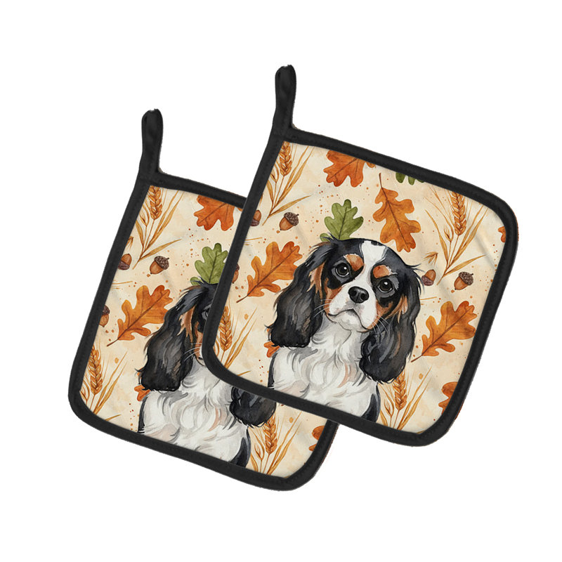 Paire de supports à casseroles tricolores Cavalier Spaniel Heirloom Fall