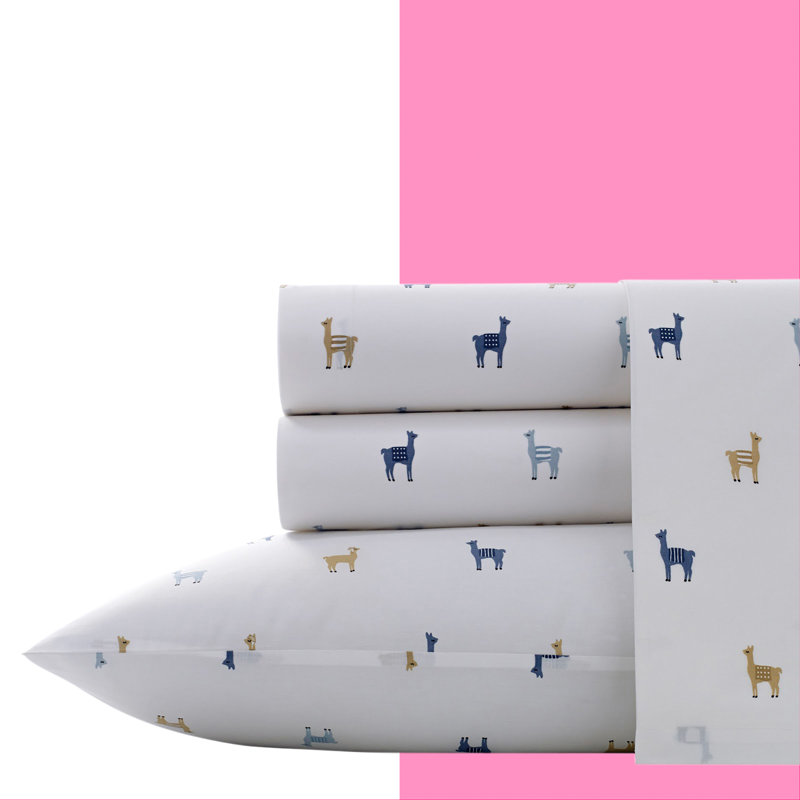 Ensemble de draps en coton percale Poppy & Fritz, Ensemble de draps pour taille de lit double et deu, Bleu lamas