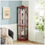 Vitrine d'angle vitrée éclairée avec tablettes réglables, armoire à vin en cerisier sculpté, parfaite pour la maison ou le bureau - cerisier-501030302